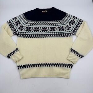 Vintage Sigallo Fair Isle‎ Knit Sweater Cream Blue Black Acrylic Mens Medium